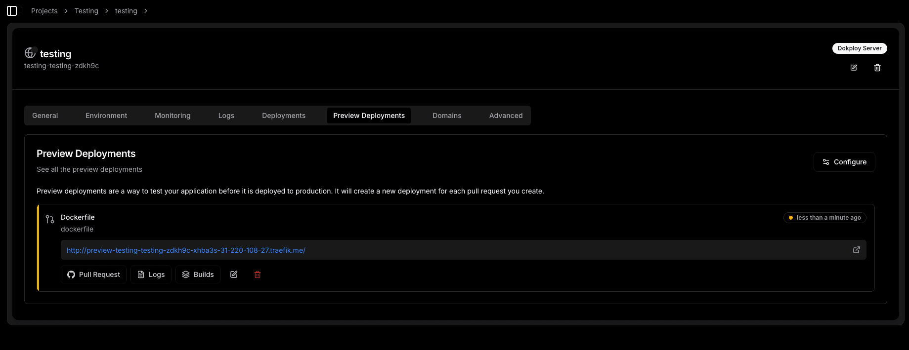 Preview deployments build
