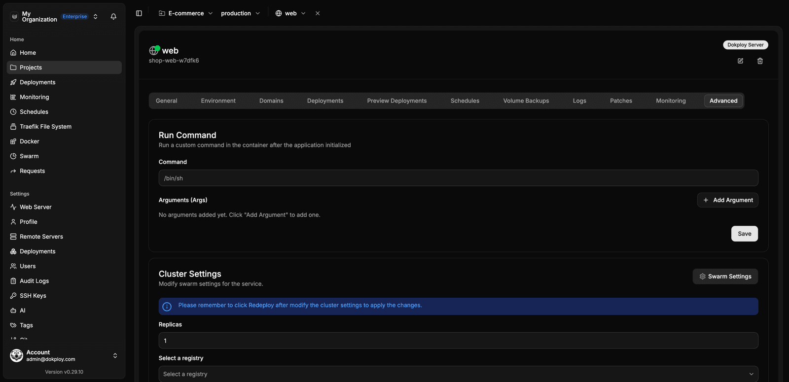 Application advanced settings