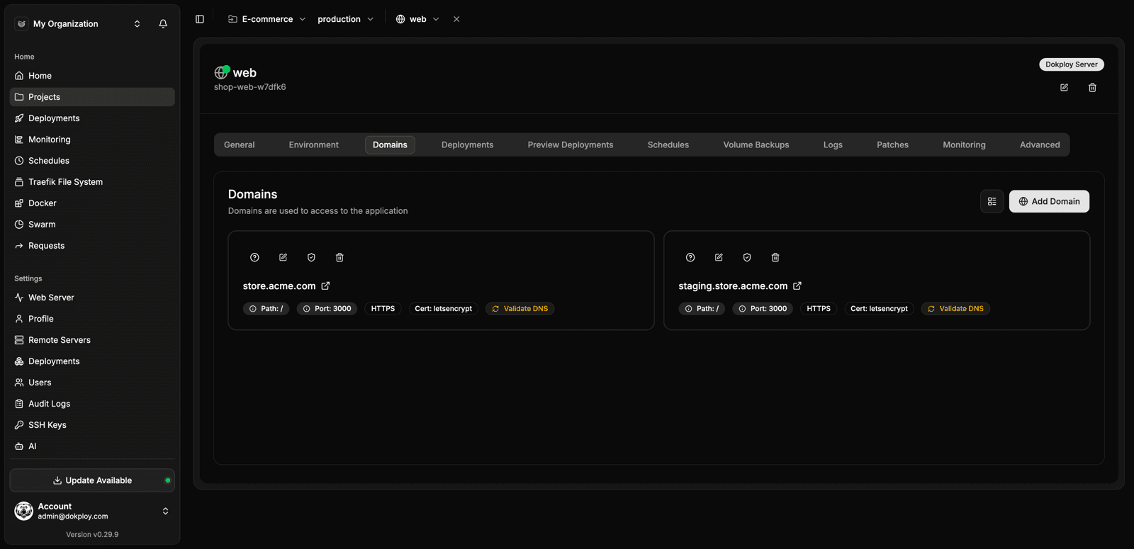 Application domains with automatic HTTPS