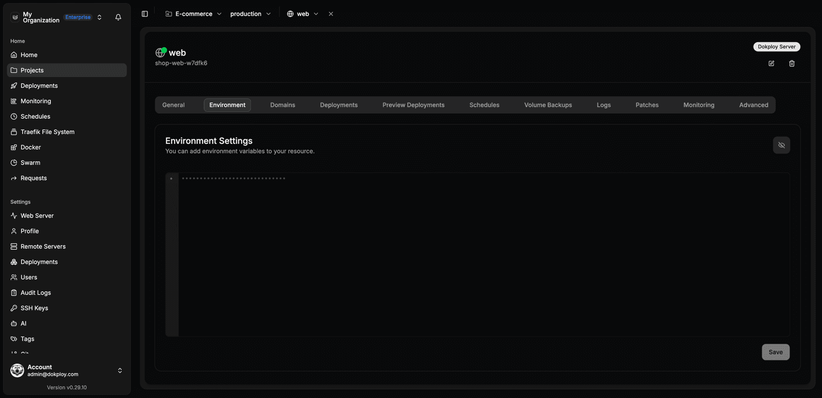 Application environment variables editor