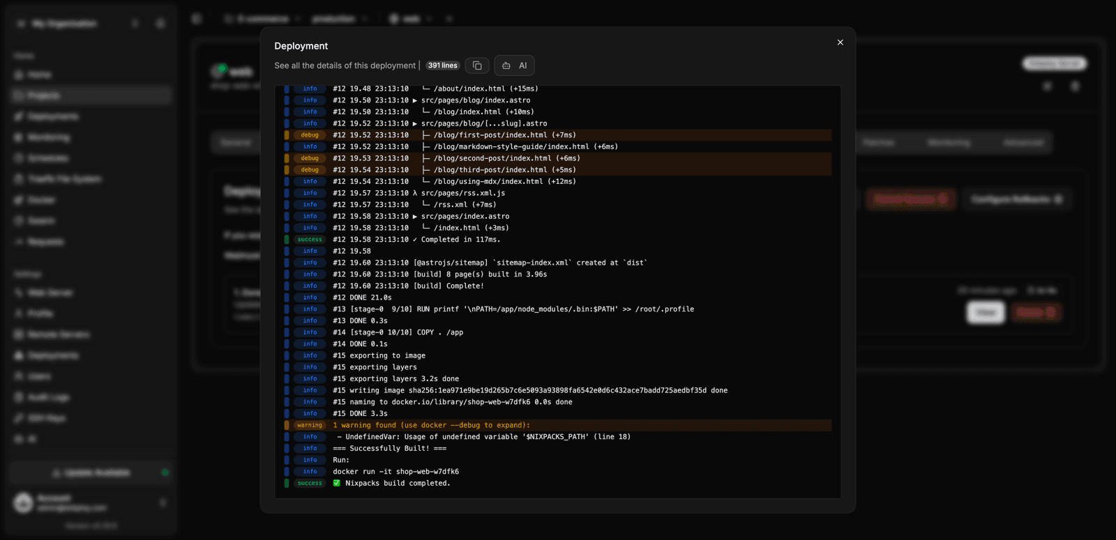 Build and deployment logs