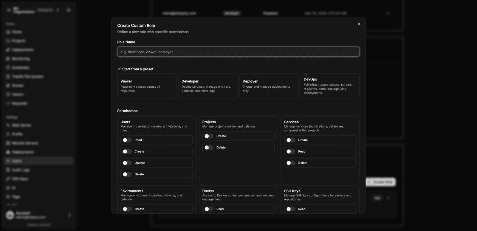 Create custom role modal
