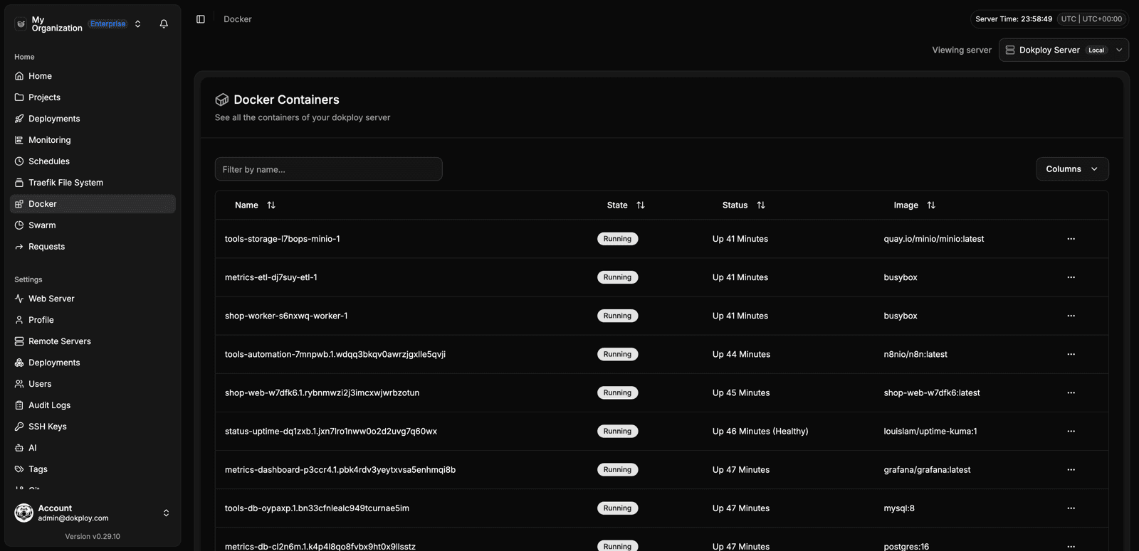 Docker containers view