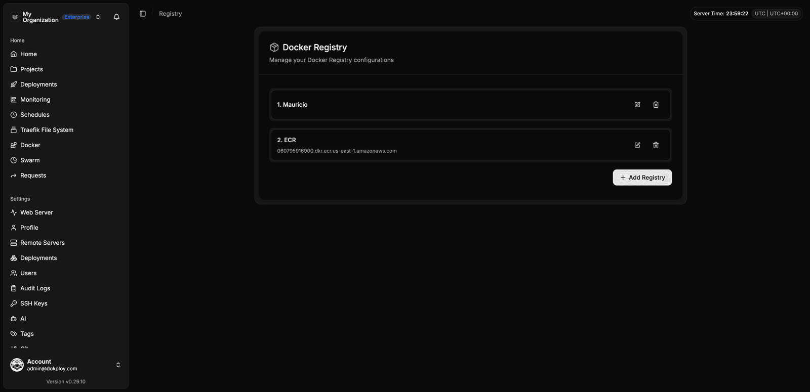 Docker registry settings