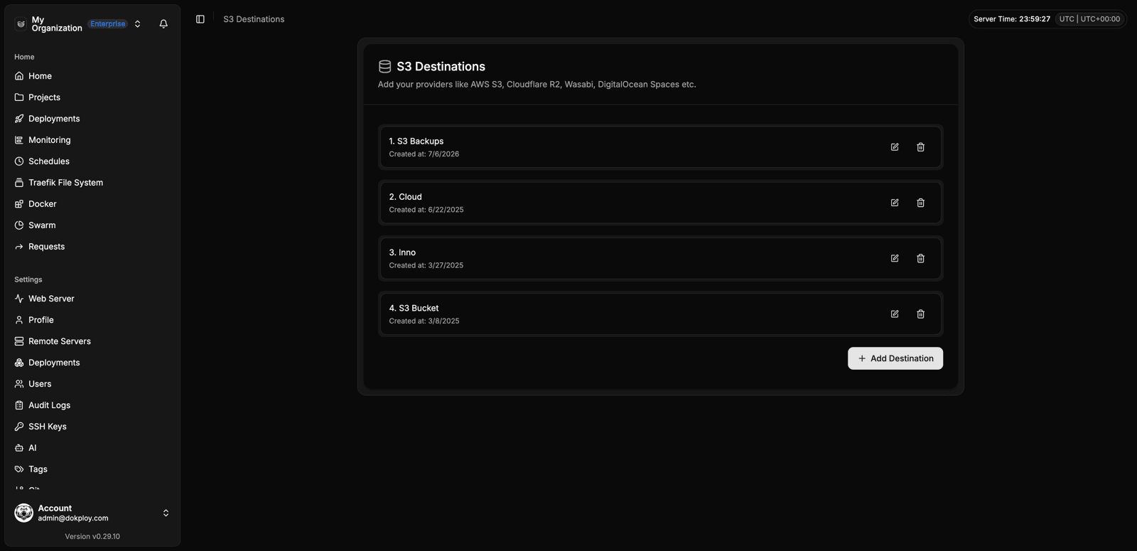 S3 destinations for backups