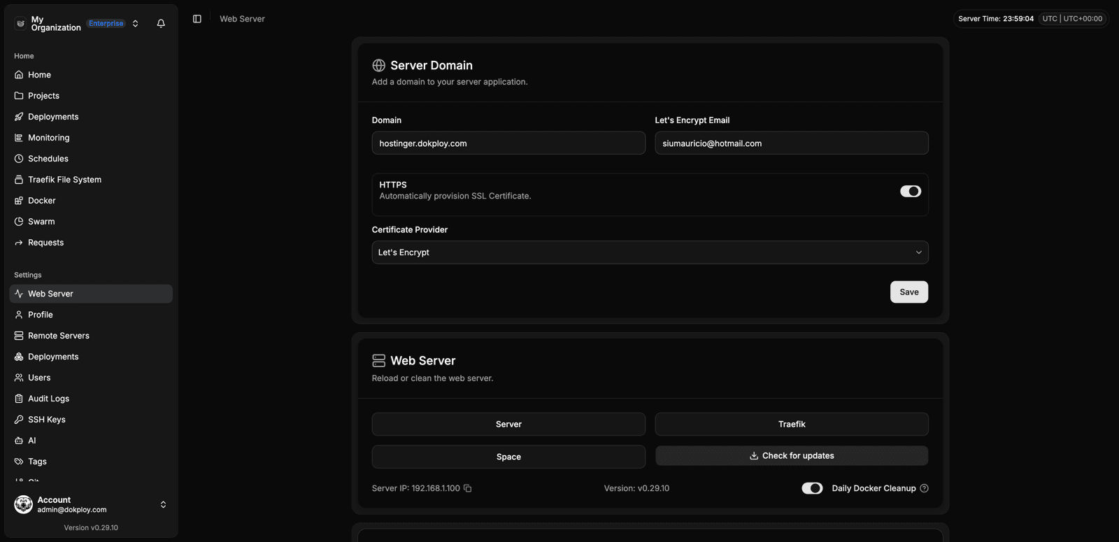Web server settings