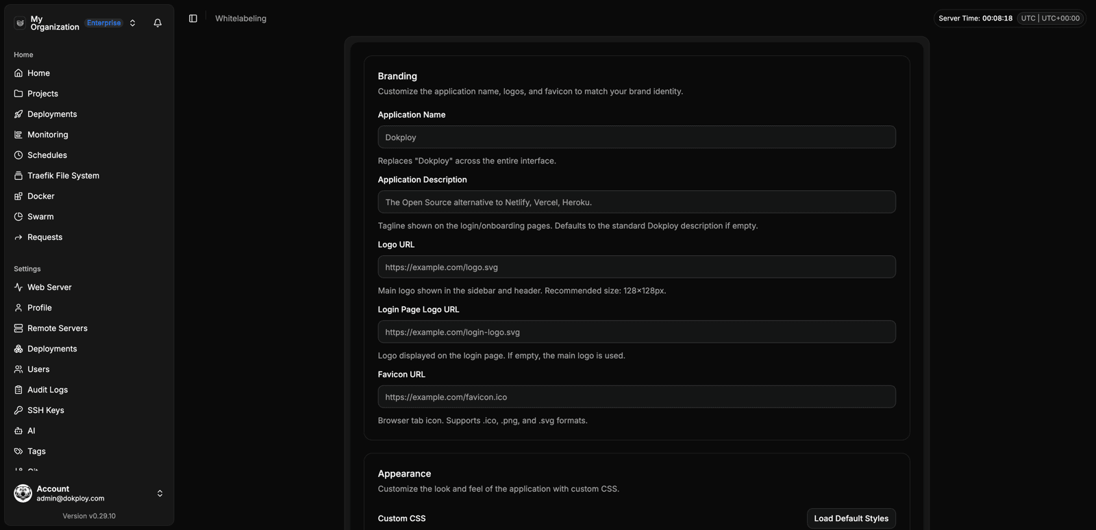 Whitelabeling settings
